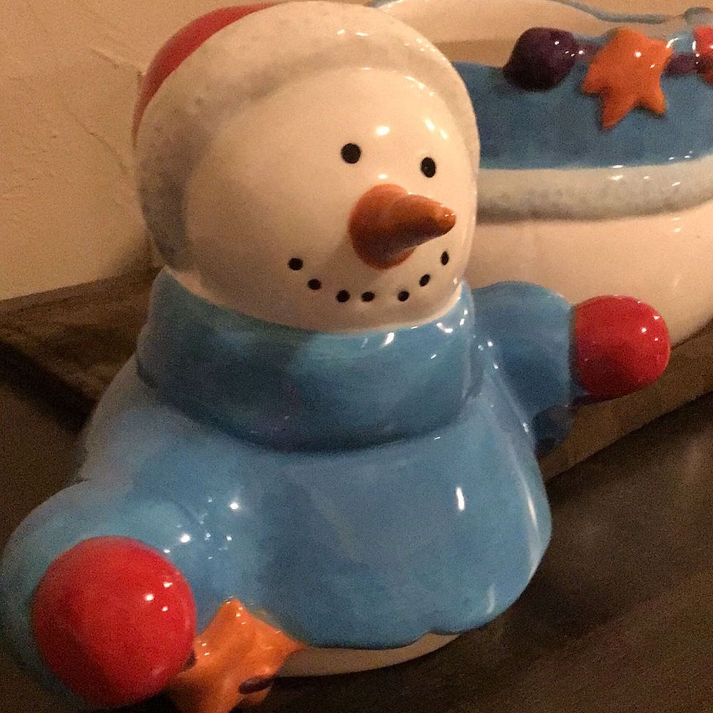 Homespun Holiday Snowman Ceramic Cookie jar - Blue and White - Picture 3 of 8